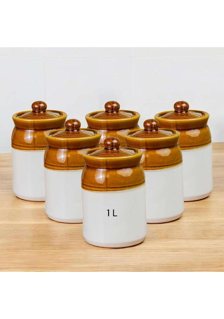 ClayStone Ceramic Achaar Jar Set | 1000 ml | 33.8 fl oz | Pack of 6 - Indya