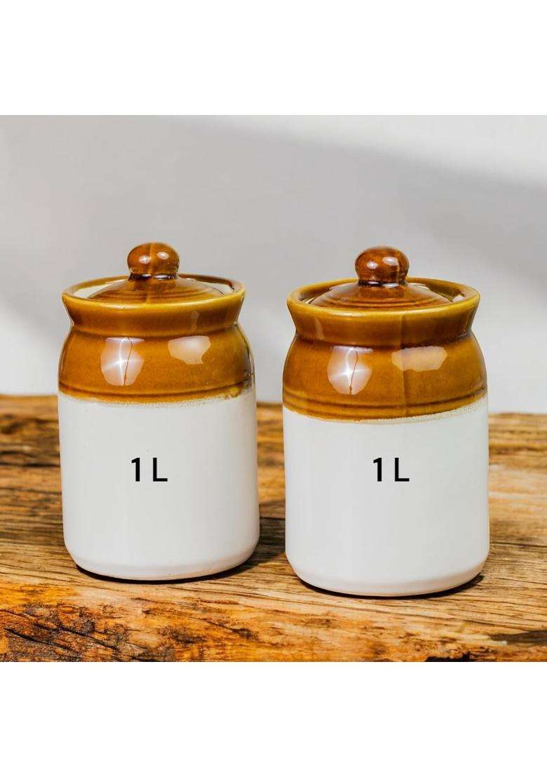 ClayStone Ceramic Achaar Jar Set | 1000 ml | 33.8 fl oz | Pack of 6 - Indya