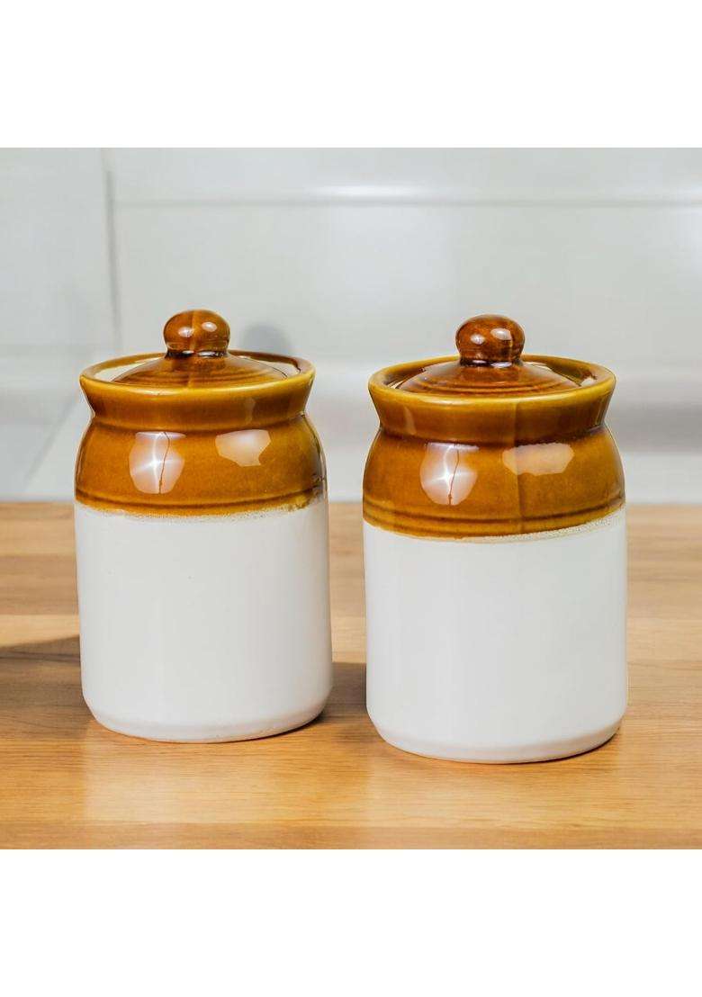 ClayStone Ceramic Achaar Jar Set | 1000 ml | 33.8 fl oz | Pack of 6 - Indya