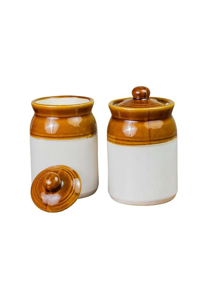 ClayStone Ceramic Achaar Jar Set | 1000 ml | 33.8 fl oz | Pack of 6 - Indya