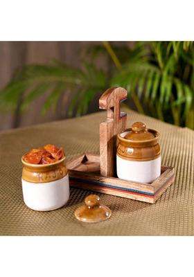 SHRIYAM CRAFT Handmade Ceramic Pickle Jar Set with Lid | 300 ml | 10.1 fl oz