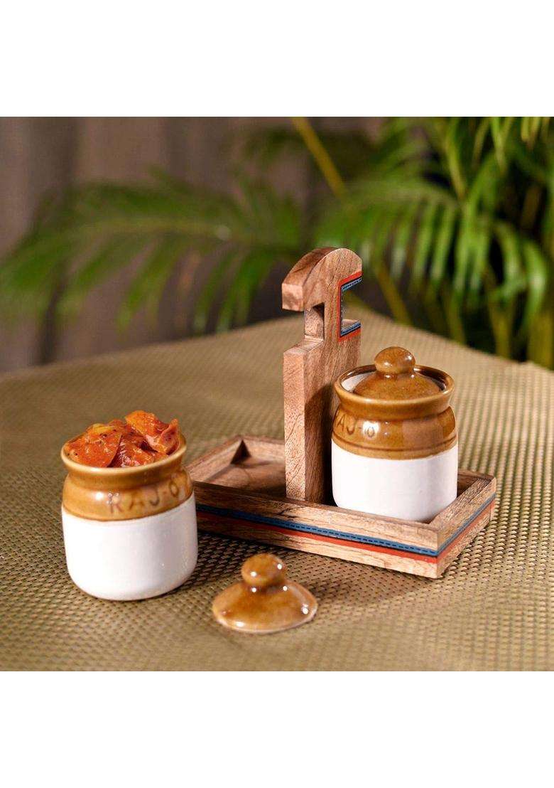 SHRIYAM CRAFT Handmade Ceramic Pickle Jar Set with Lid | 300 ml | 10.1 fl oz - Indya