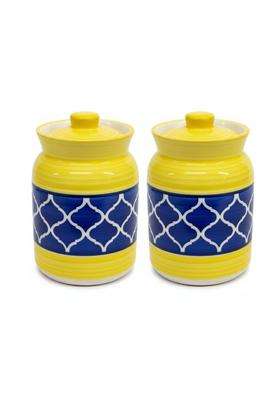 Kraftlik Handicrafts Pure Ceramic Pickle Jars with Unique Lids Multipurpose Barni for Chutney | 1000 ml | 33.8 fl oz | Pack of 2