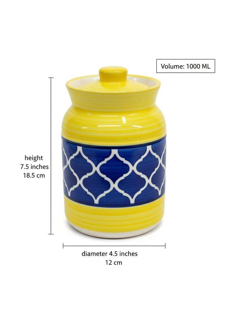 Kraftlik Handicrafts Pure Ceramic Pickle Jars with Unique Lids Multipurpose Barni for Chutney | 1000 ml | 33.8 fl oz | Pack of 2 - Indya