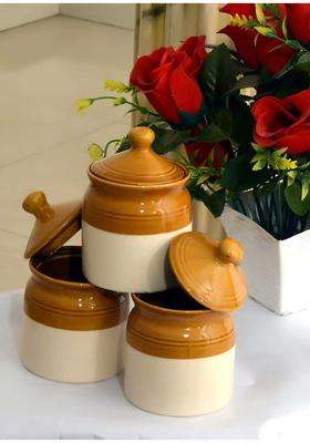 SHRIYAM CRAFT Ceramic Pickle Jars Pack of Ceramic Pickle Jar | 250 ml | 8.5 fl oz | Pack of 3