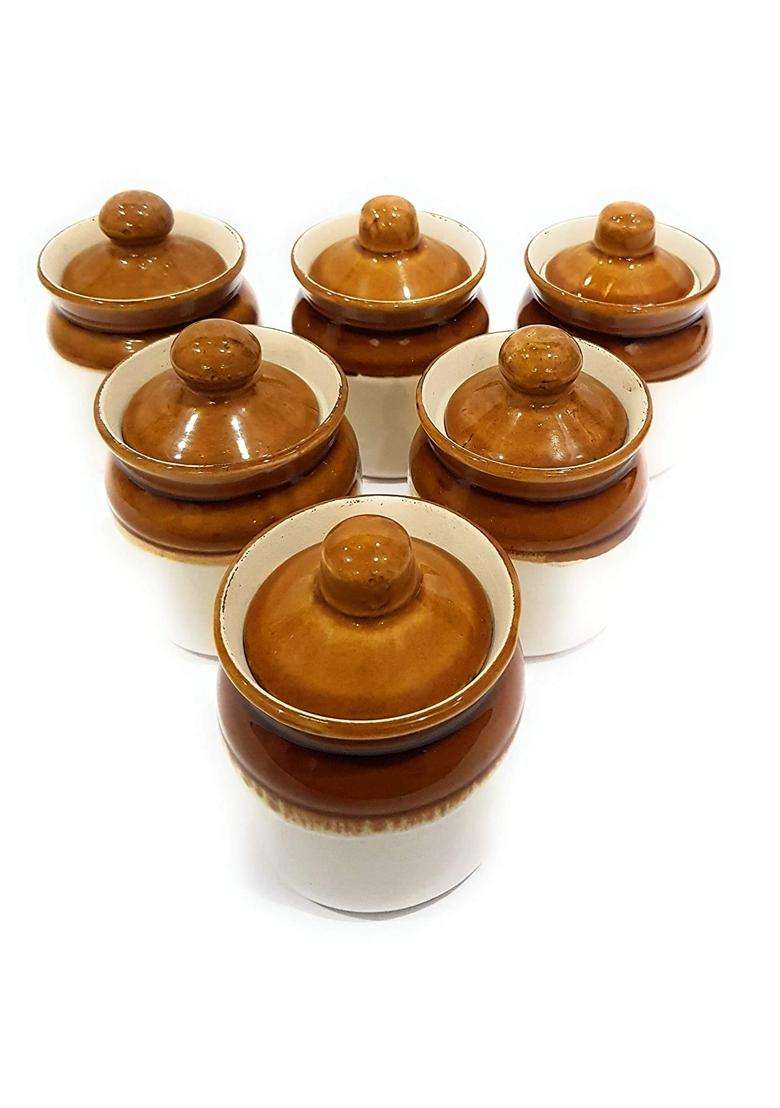 HC THE CRAFTS Table Pickle Jar Ceramic Jars Containers | 250 ml | 8.5 fl oz | Pack of 6 - Indya