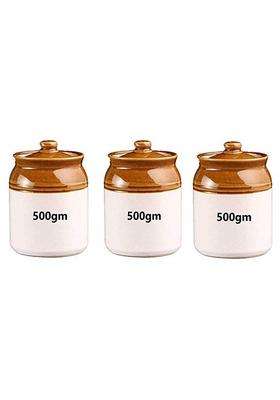 HC THE CRAFTS Ceramic Handmade Pickle Jar Set with Lid | 500 ml | 16.9 fl oz | Pack of 3