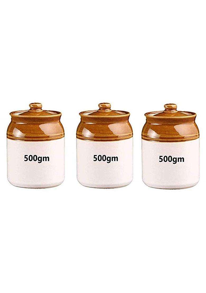 HC THE CRAFTS Ceramic Handmade Pickle Jar Set with Lid | 500 ml | 16.9 fl oz | Pack of 3 - Indya