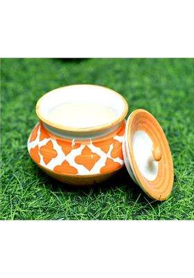 SHRIYAM CRAFT Ceramic Handi Cooking Pot Ceramic Handmade Pickle Jar Set with Lid | 300 ml | 10.1 fl oz