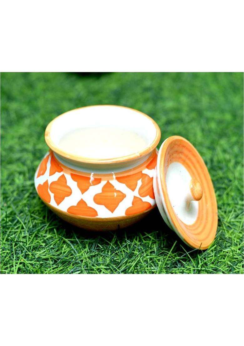 SHRIYAM CRAFT Ceramic Handi Cooking Pot Ceramic Handmade Pickle Jar Set with Lid | 300 ml | 10.1 fl oz - Indya