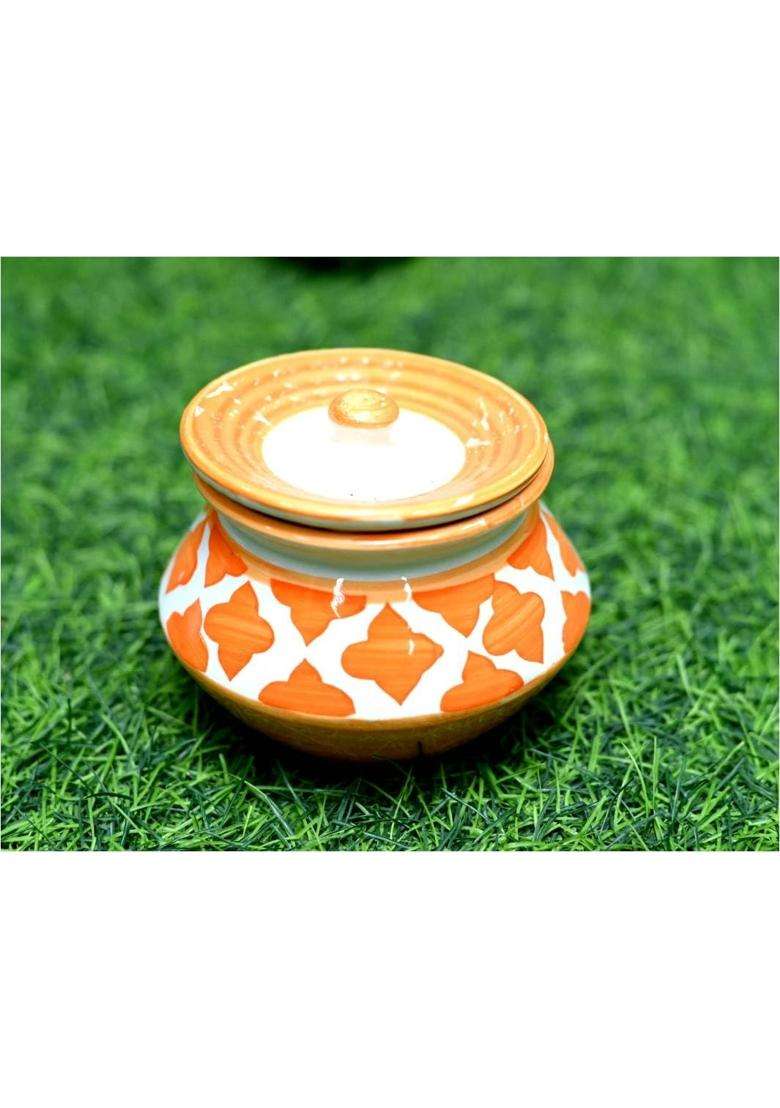 SHRIYAM CRAFT Ceramic Handi Cooking Pot Ceramic Handmade Pickle Jar Set with Lid | 300 ml | 10.1 fl oz - Indya