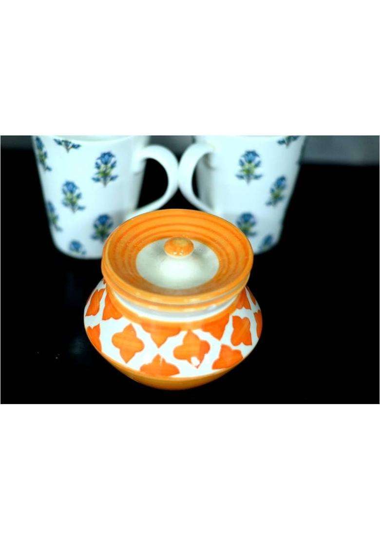 SHRIYAM CRAFT Ceramic Handi Cooking Pot Ceramic Handmade Pickle Jar Set with Lid | 300 ml | 10.1 fl oz - Indya
