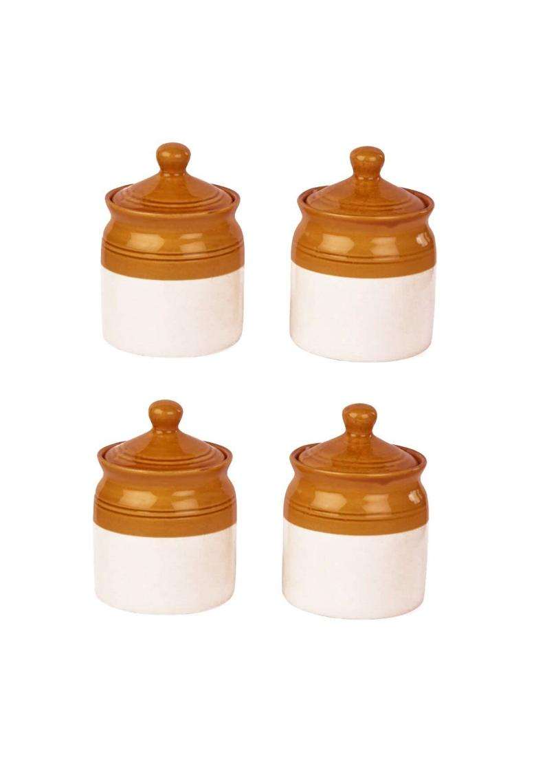HC THE CRAFTS Table Pickle Jar Ceramic Jars Containers Set with Lid | 500 ml | 16.9 fl oz | Pack of 4 - Indya