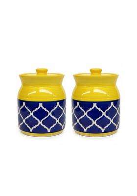 Kraftlik Handicrafts Pure Ceramic Pickle Jars with Unique Lids Multipurpose Ceramic Barni for Chutney | 500 ml | 16.9 fl oz | Pack of 2