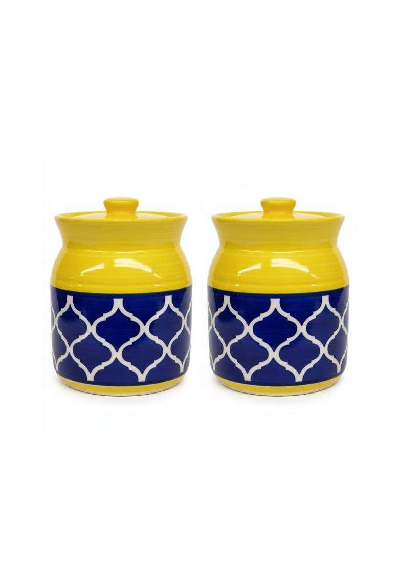 Kraftlik Handicrafts Pure Ceramic Pickle Jars with Unique Lids Multipurpose Ceramic Barni for Chutney | 500 ml | 16.9 fl oz | Pack of 2 - Indya