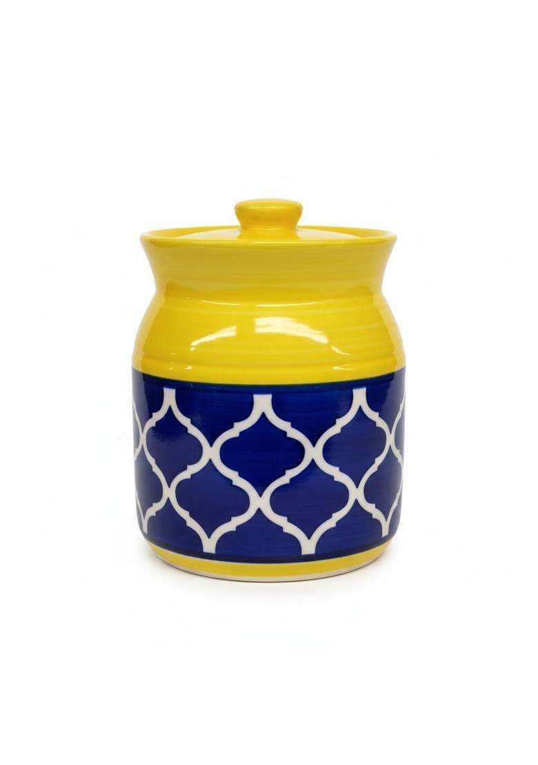 Kraftlik Handicrafts Pure Ceramic Pickle Jars with Unique Lids Multipurpose Ceramic Barni for Chutney | 500 ml | 16.9 fl oz | Pack of 2 - Indya