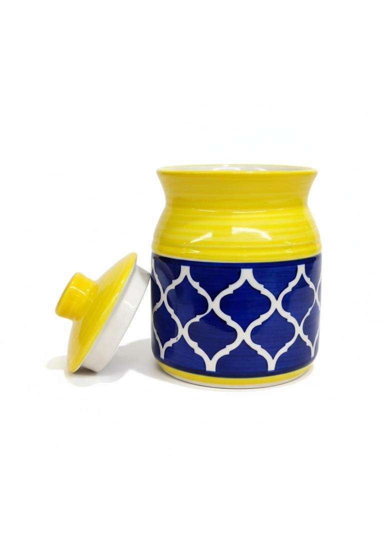 Kraftlik Handicrafts Pure Ceramic Pickle Jars with Unique Lids Multipurpose Ceramic Barni for Chutney | 500 ml | 16.9 fl oz | Pack of 2 - Indya