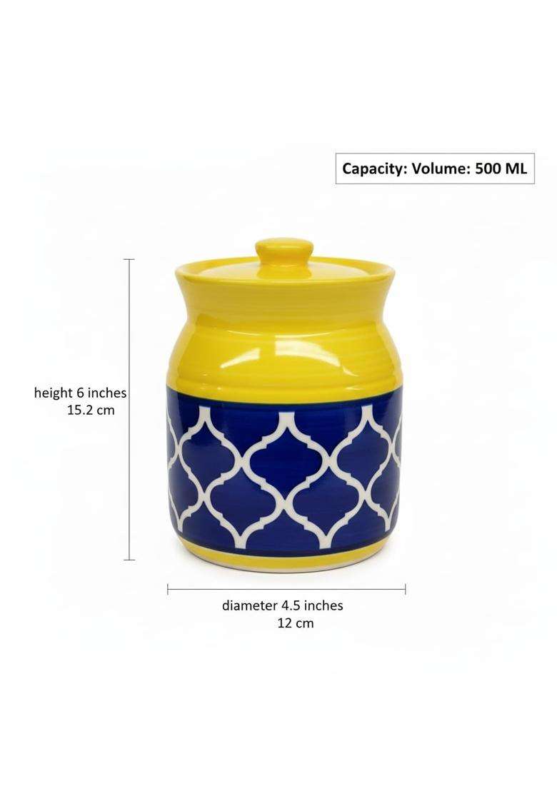 Kraftlik Handicrafts Pure Ceramic Pickle Jars with Unique Lids Multipurpose Ceramic Barni for Chutney | 500 ml | 16.9 fl oz | Pack of 2 - Indya