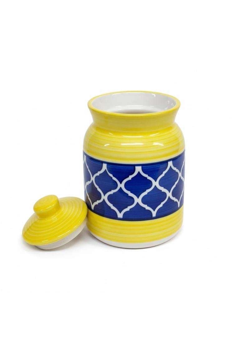 Kraftlik Handicrafts Pure Ceramic Pickle Jars with Unique Lids Multipurpose Barni for Chutney | 1000 ml | 33.8 fl oz - Indya