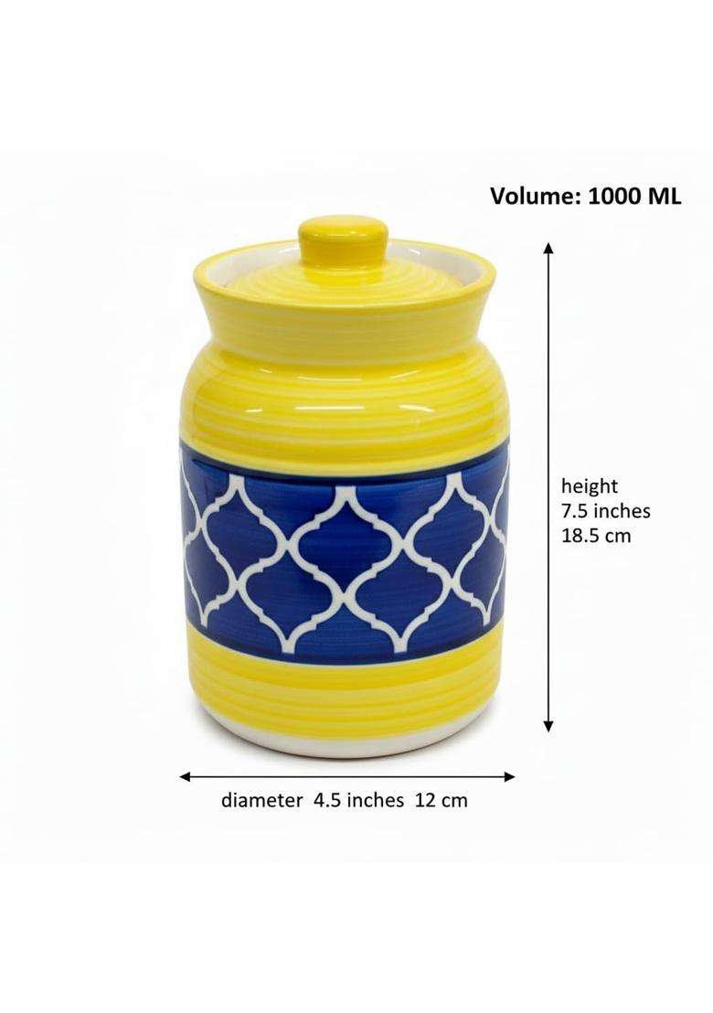 Kraftlik Handicrafts Pure Ceramic Pickle Jars with Unique Lids Multipurpose Barni for Chutney | 1000 ml | 33.8 fl oz - Indya