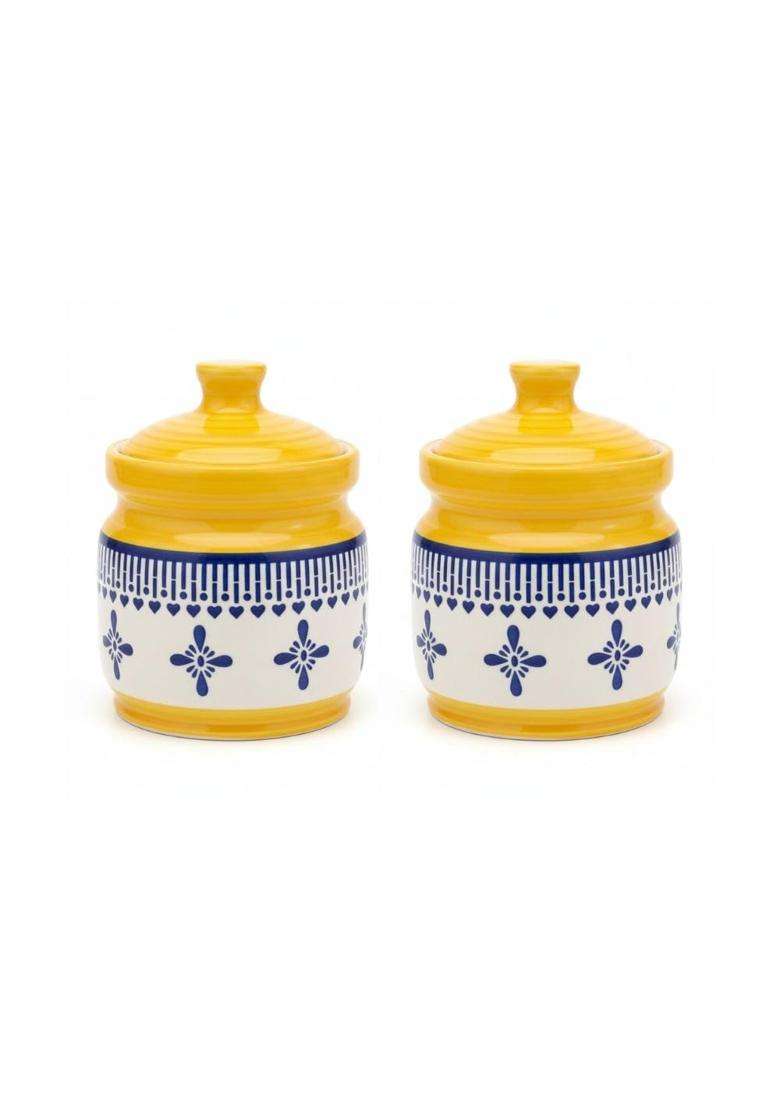 Kraftlik Handicrafts Ceramic Pickle Jar | 1000 ml | 33.8 fl oz | 2-Piece Set | Handcrafted | Food Safe - Indya