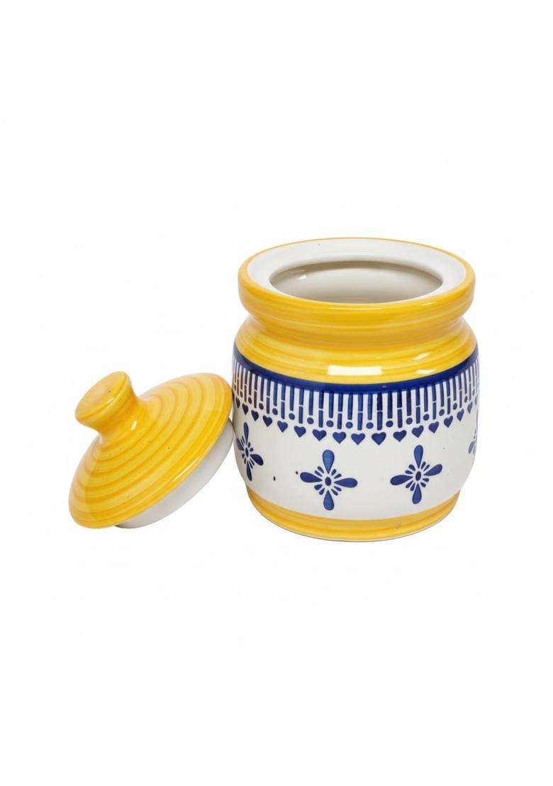 Kraftlik Handicrafts Ceramic Pickle Jar | 1000 ml | 33.8 fl oz | 2-Piece Set | Handcrafted | Food Safe - Indya
