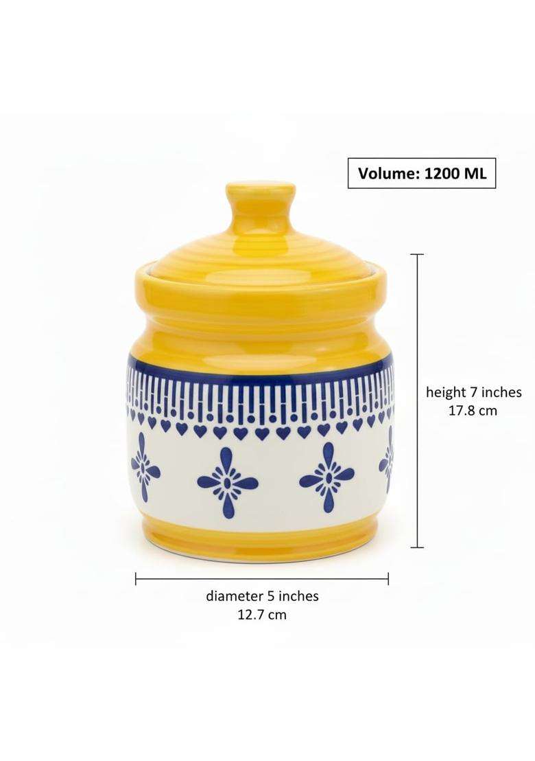 Kraftlik Handicrafts Ceramic Pickle Jar | 1000 ml | 33.8 fl oz | 2-Piece Set | Handcrafted | Food Safe - Indya