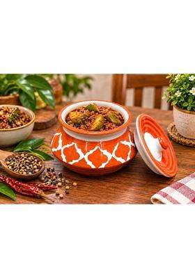 SHRIYAM CRAFT Ceramic Handi Cooking Pot Ceramic Handmade Pickle Jar Set with Lid Achar Handi Orange Color | 300 ml | 10.1 fl oz