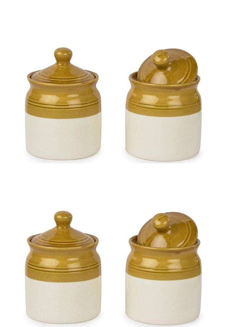 HC THE CRAFTS Ceramic Pickle Jar Set with Lid | 300 ml | 10.1 fl oz | Pack of 4 - Indya