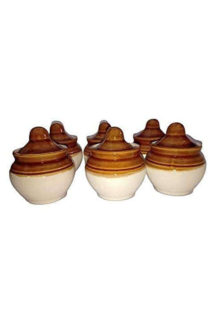 SHRIYAM CRAFT Ceramic Classic Pickle Stoneware Jar with Lid in Mustard Contemporary | 250 ml | 8.5 fl oz | 6-Piece Set - Indya