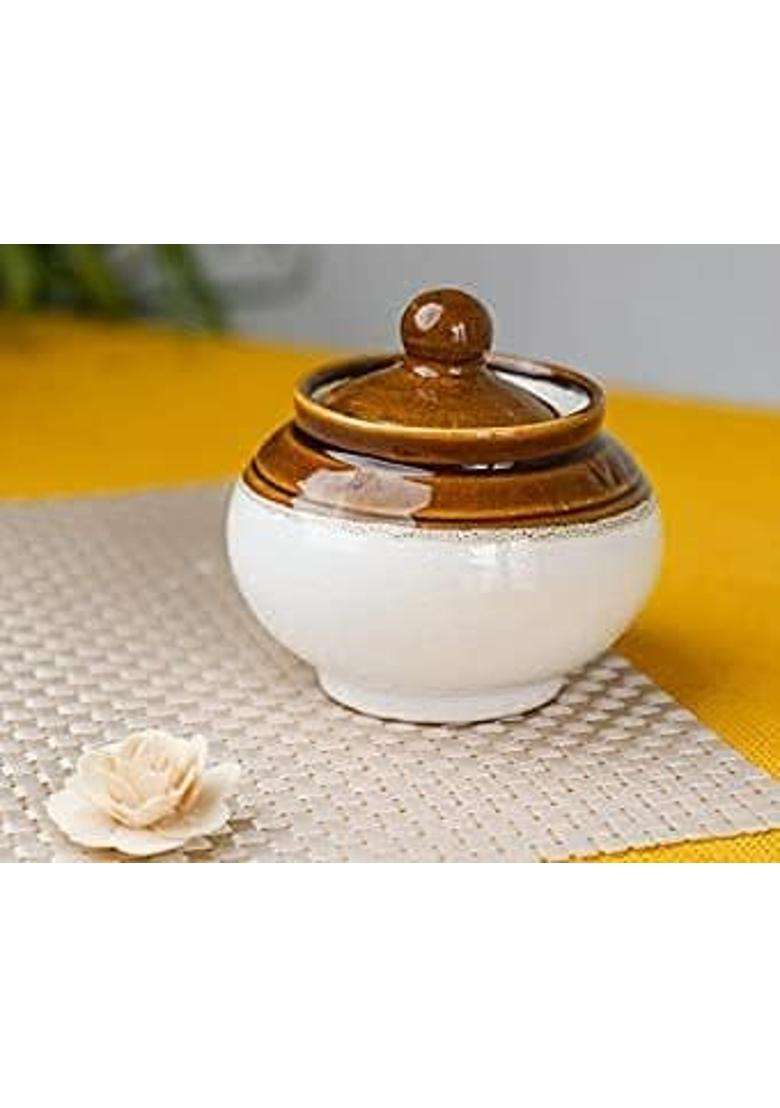 SHRIYAM CRAFT Ceramic Classic Pickle Stoneware Jar with Lid in Mustard Contemporary | 250 ml | 8.5 fl oz | 6-Piece Set - Indya