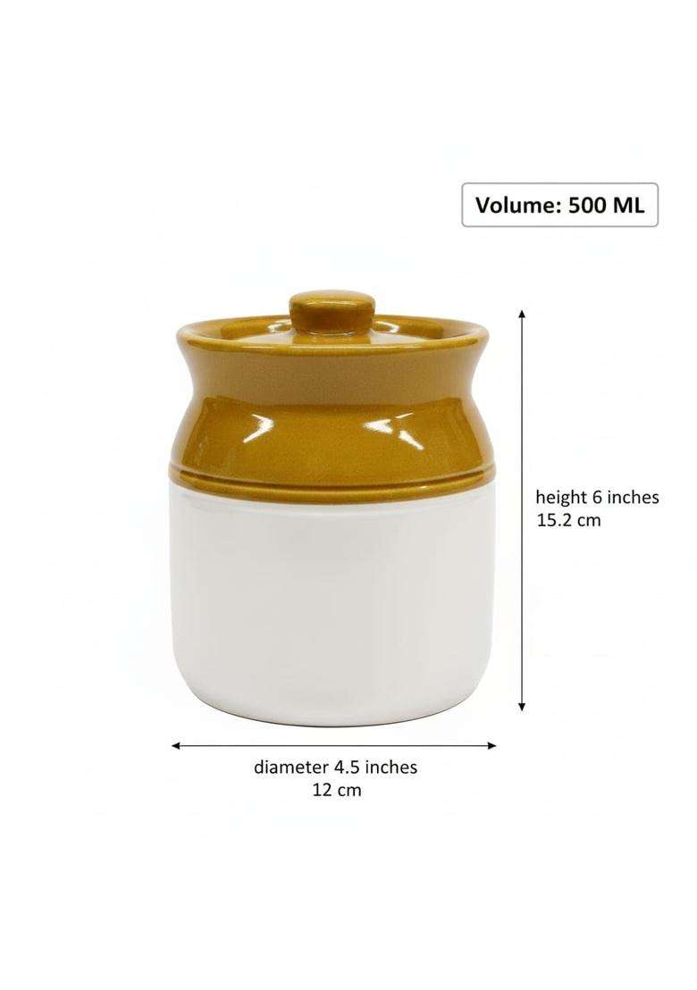 Kraftlik Handicrafts Kreative Homes Ceramic Jars with Lid and Multipurpose Barni for Chutney | 500 ml | 16.9 fl oz - Indya