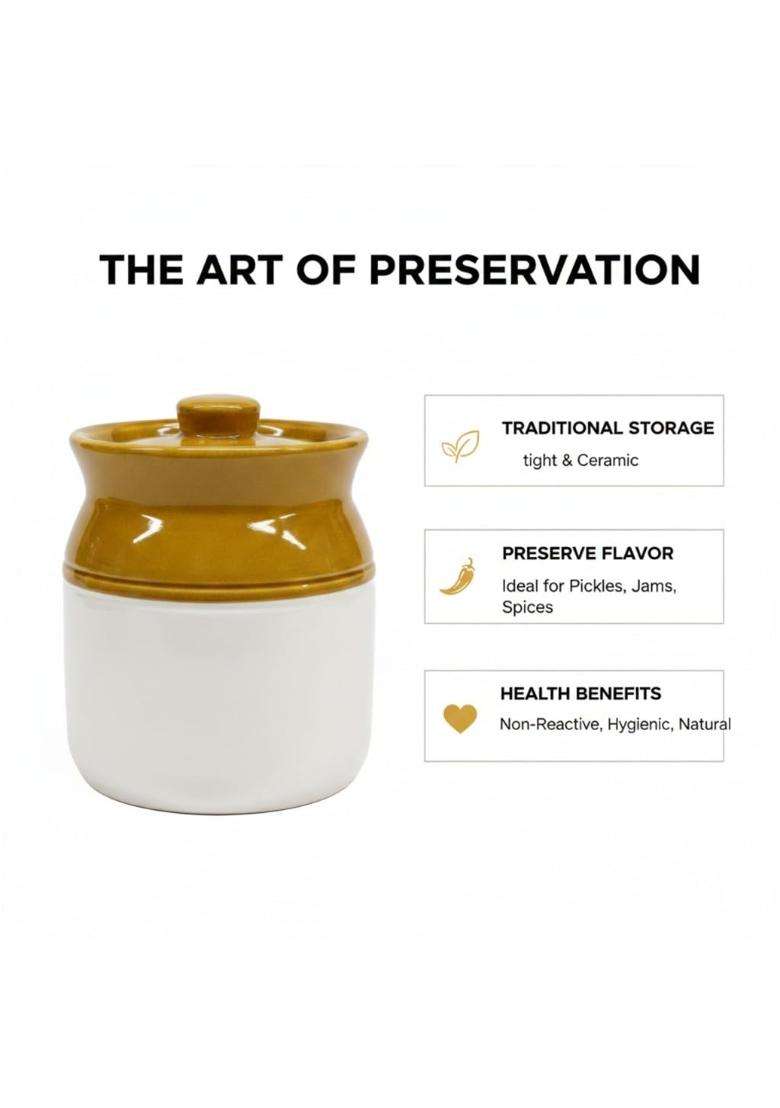 Kraftlik Handicrafts Kreative Homes Ceramic Jars with Lid and Multipurpose Barni for Chutney | 500 ml | 16.9 fl oz - Indya