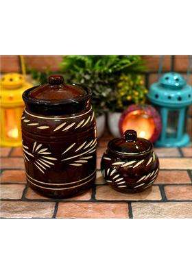 SHRIYAM CRAFT Ceramic Handmade Pickle Jar Set with Lid JARS | 300 ml | 10.1 fl oz