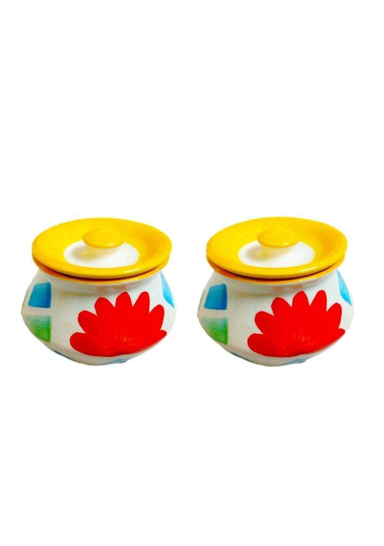 Jetwals Ceramic Pickle Jars Achar Handi Cooking Pot Jars Achar Handi | 300 ml | 10.1 fl oz | Pack of 2 - Indya