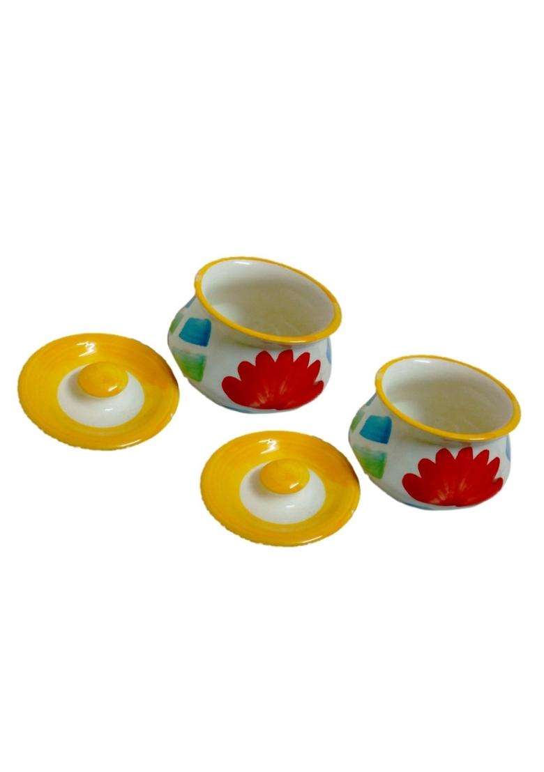 Jetwals Ceramic Pickle Jars Achar Handi Cooking Pot Jars Achar Handi | 300 ml | 10.1 fl oz | Pack of 2 - Indya