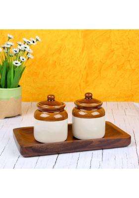SHRIYAM CRAFTS Dining Table Pickle Jar Ceramic Jars Containers for Storage Hand Painted | 300 ml | 10.1 fl oz | Pack of 2