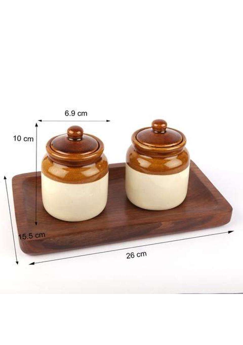 SHRIYAM CRAFTS Dining Table Pickle Jar Ceramic Jars Containers for Storage Hand Painted | 300 ml | 10.1 fl oz | Pack of 2 - Indya