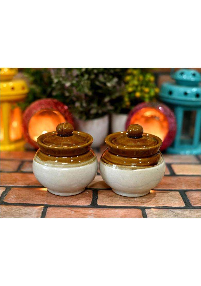 HC THE CRAFTS Ceramic Pickle Jar Container | 200 ml | 6.8 fl oz | Pack of 2 - Indya