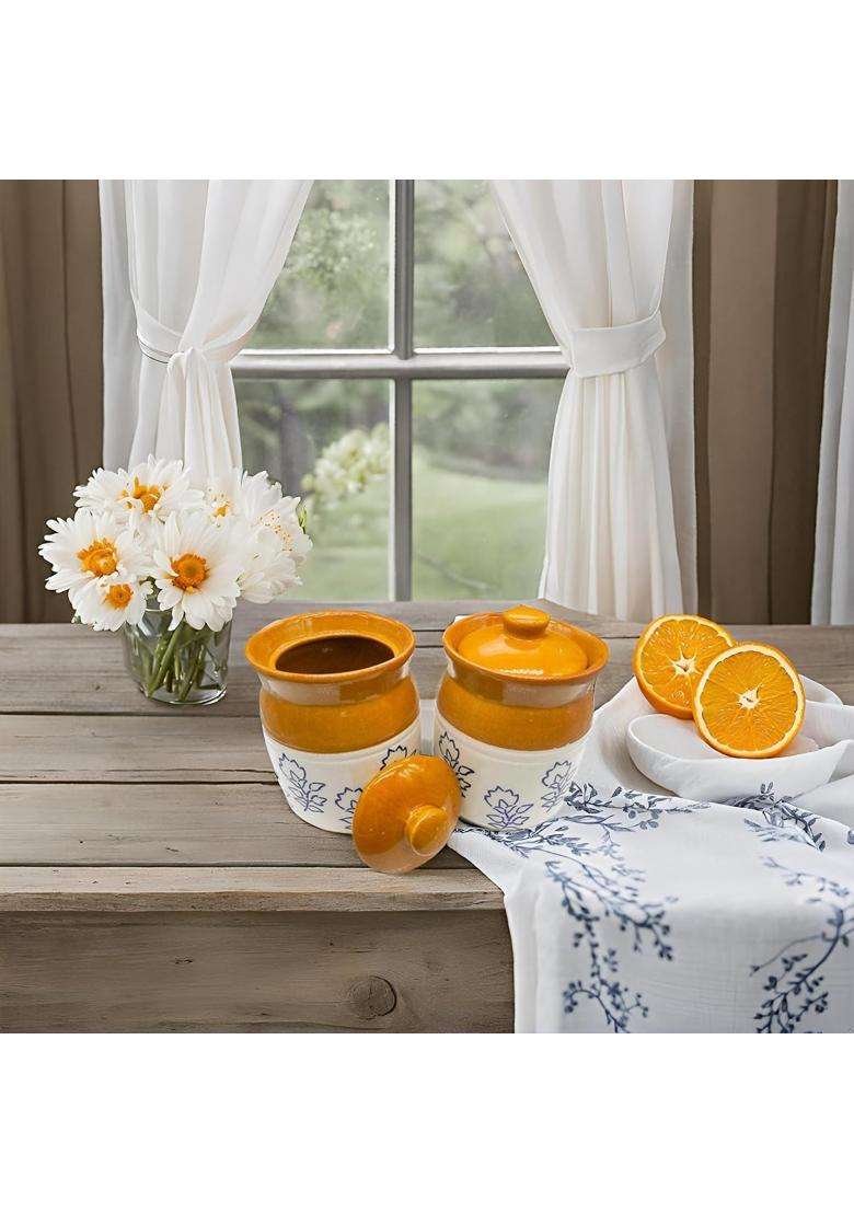 Kraftlik Handicrafts Ceramic Jars Table Pickle Jar Containers for Storage | 500 ml | 16.9 fl oz | Handcrafted | With Lid - Indya