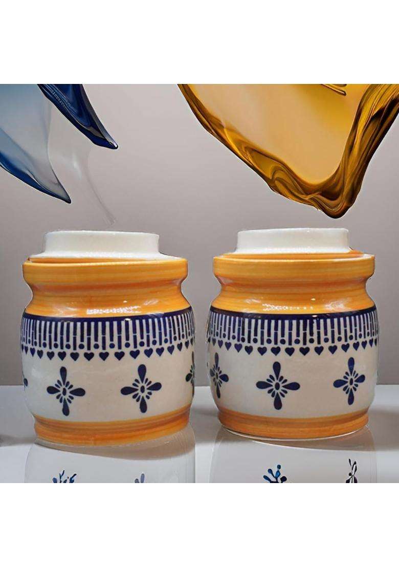 Kraftlik Handicrafts Ceramic Pickle Jars Pottery Ceramic Storage Jar for Pickle | 1000 ml | 33.8 fl oz - Indya
