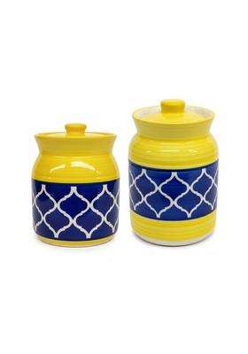 Kraftlik Handicrafts Pure Ceramic Pickle Jars with Unique Lids Multipurpose Barni for Chutney | 500 ml | 16.9 fl oz | Pack of 2