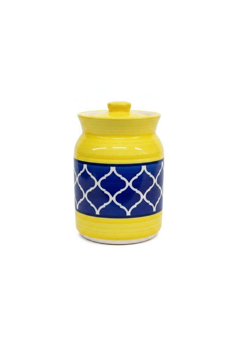 Kraftlik Handicrafts Pure Ceramic Pickle Jars with Unique Lids Multipurpose Barni for Chutney | 500 ml | 16.9 fl oz | Pack of 2 - Indya