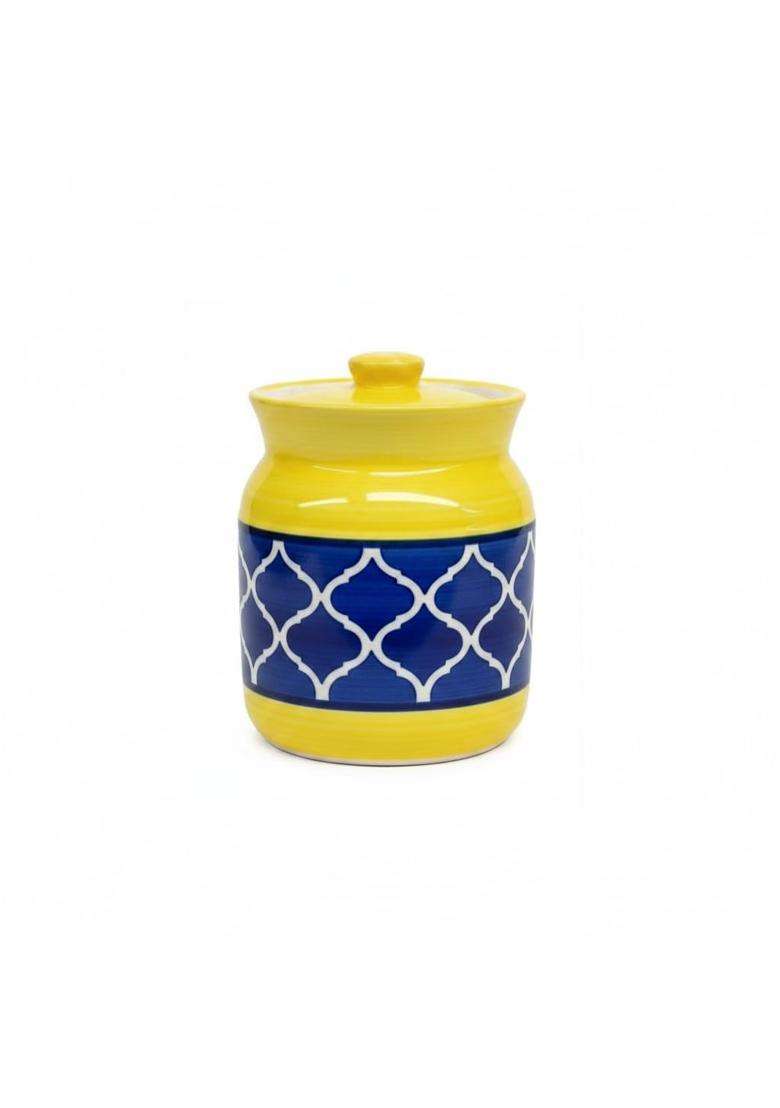 Kraftlik Handicrafts Pure Ceramic Pickle Jars with Unique Lids Multipurpose Barni for Chutney | 500 ml | 16.9 fl oz | Pack of 2 - Indya