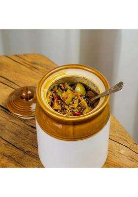 SHRIYAM CRAFT Ceramic Handmade Pickle Jar Set with Lid | 1000 ml | 33.8 fl oz