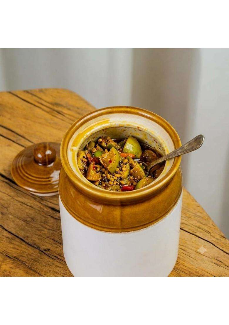 SHRIYAM CRAFT Ceramic Handmade Pickle Jar Set with Lid | 1000 ml | 33.8 fl oz - Indya