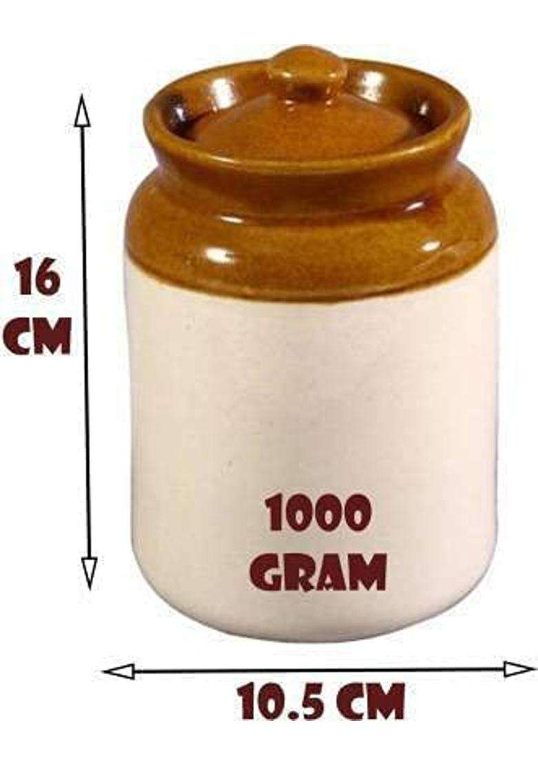 SHRIYAM CRAFT Ceramic Handmade Pickle Jar Set with Lid | 1000 ml | 33.8 fl oz - Indya