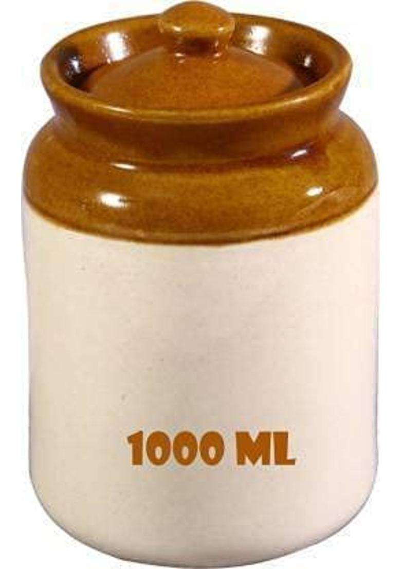 SHRIYAM CRAFT Ceramic Handmade Pickle Jar Set with Lid | 1000 ml | 33.8 fl oz - Indya