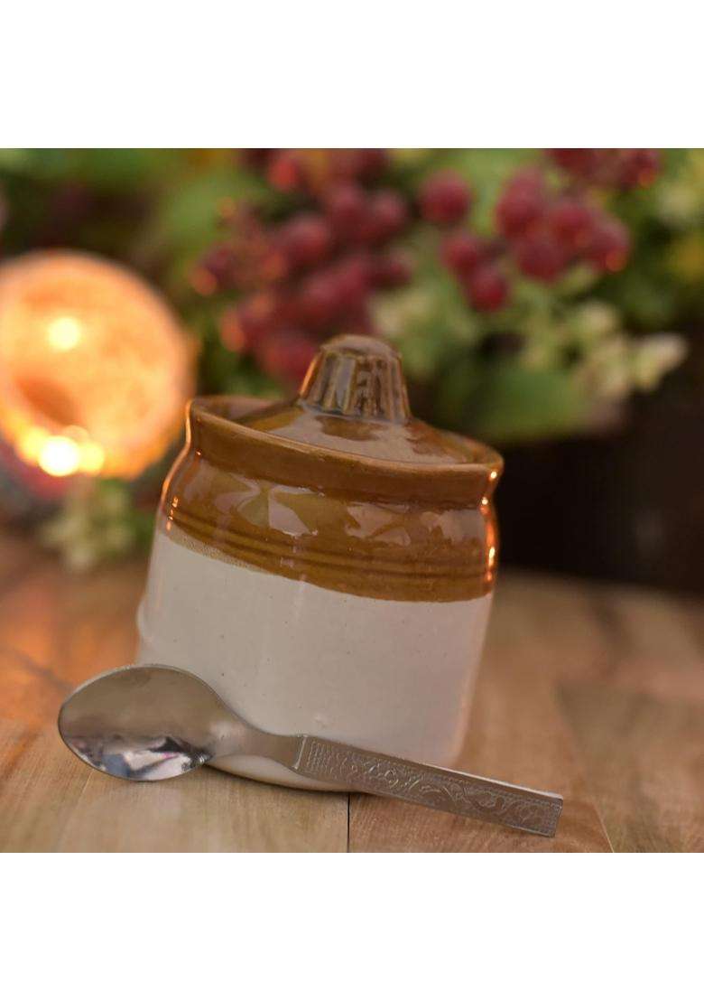 HC THE CRAFTS Ceramic Handmade Pickle Jar Set with Lid | 250 ml | 8.5 fl oz - Indya