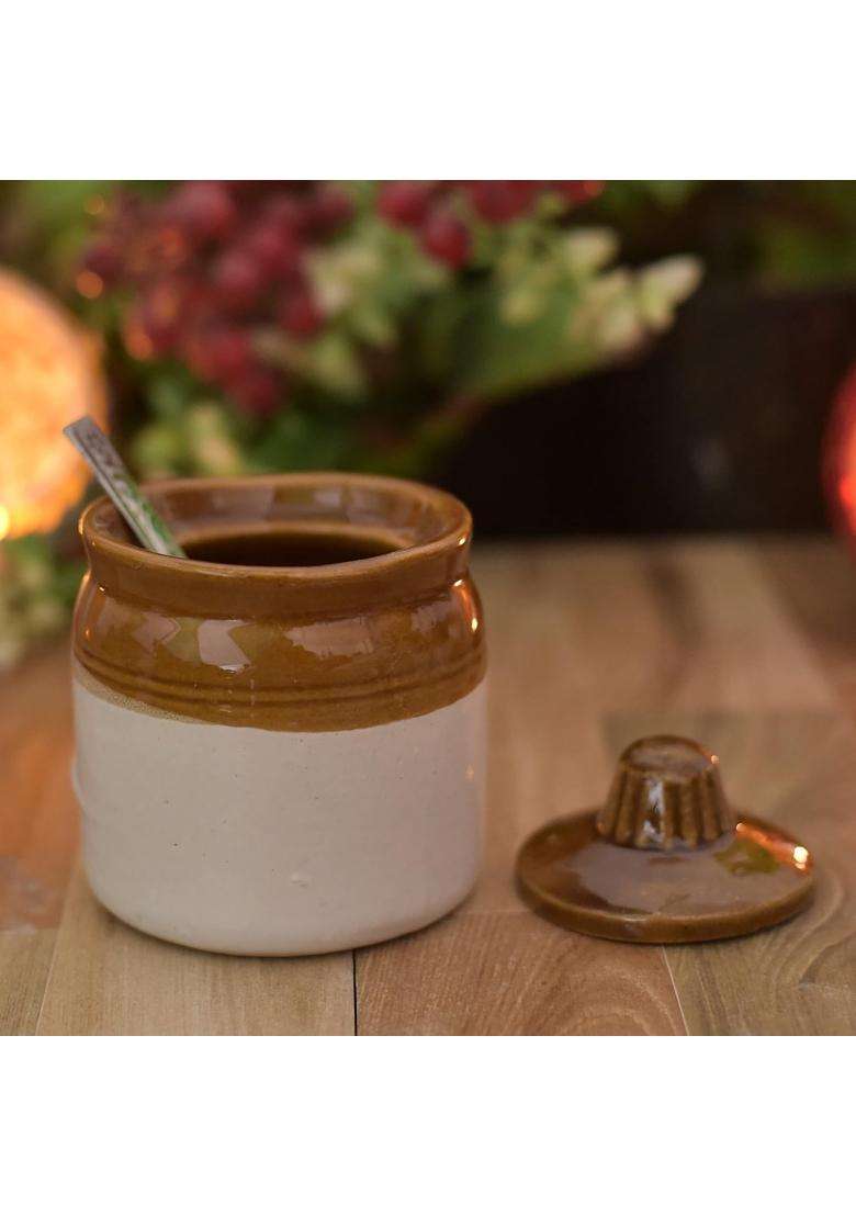 HC THE CRAFTS Ceramic Handmade Pickle Jar Set with Lid | 250 ml | 8.5 fl oz - Indya